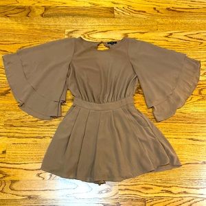 Chocolate Kimono Sleeved Romper with Pockets